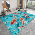 Water Waves Animals Fish Print Area Rug 5 x 7 ft for Living Room, Soft Washable Carpet for Bedroom Japanese Art Style Non-Slip Rug - Stain Resistant Carpets for Kids Playroom Classroom Dining Room